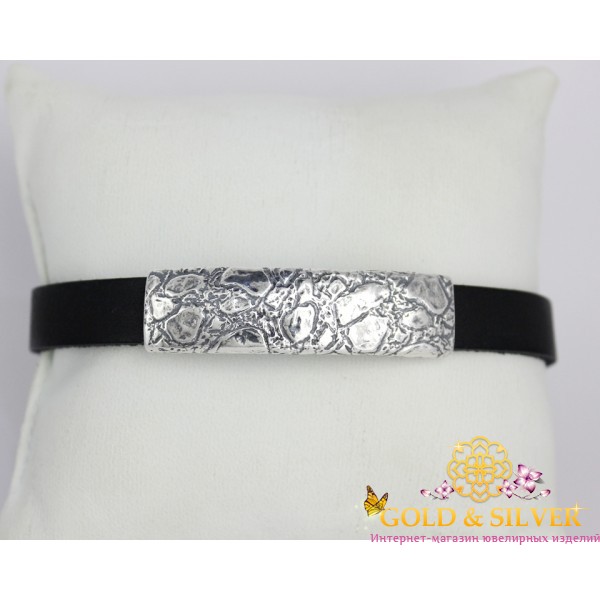 Браслет срібний унісекс на шкіряній основі "Орбіта" 9073 , Gold &amp Silver Gold & Silver, Украина